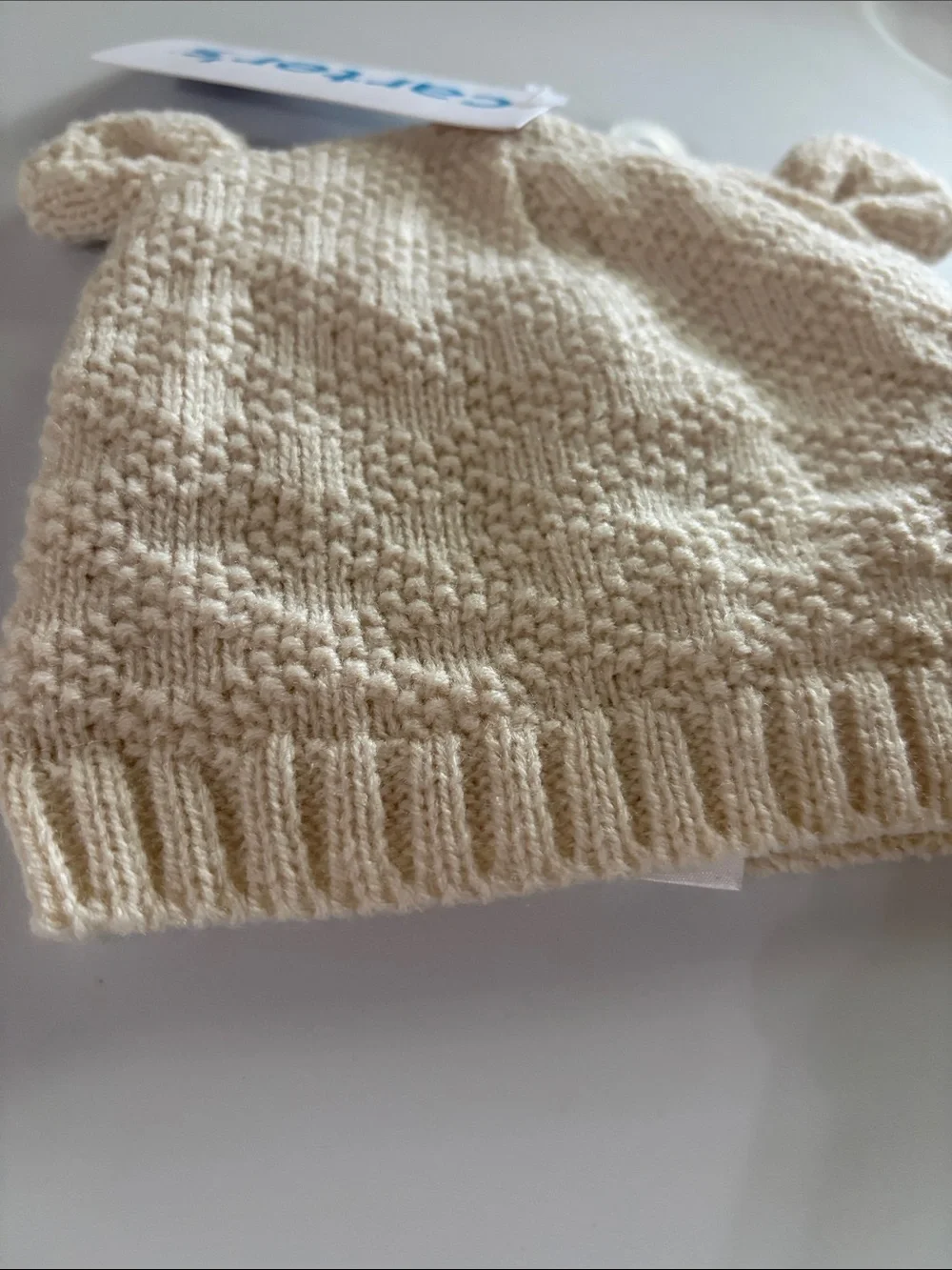 Carter's Cream Knit Hat with Pom Ear Details